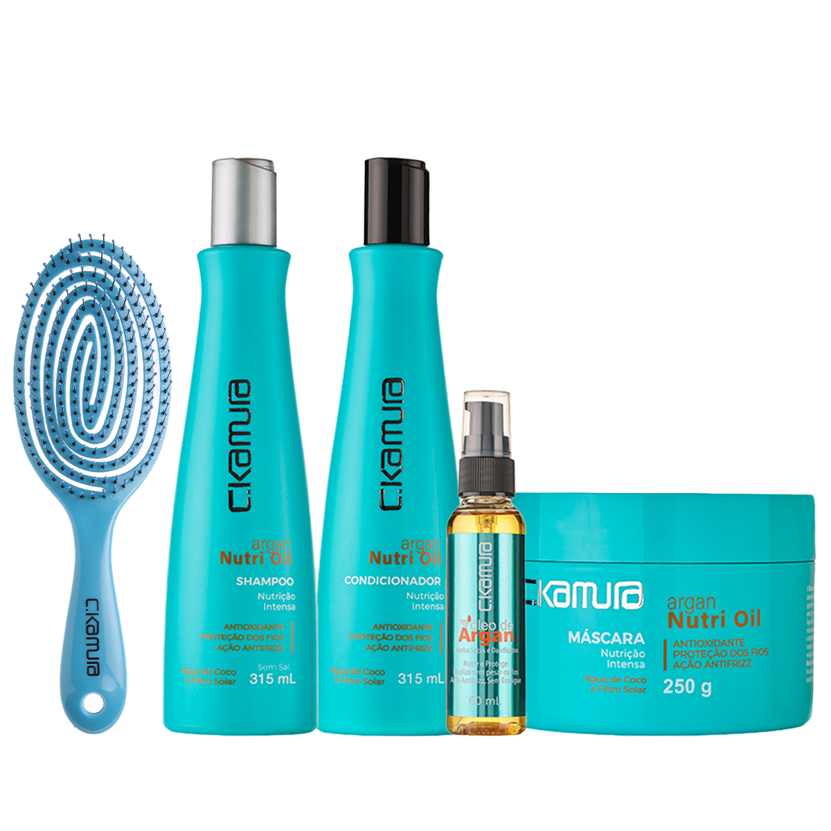Kit C.Kamura Argan Nutri Oil 4 em 1 com Escova Espiral