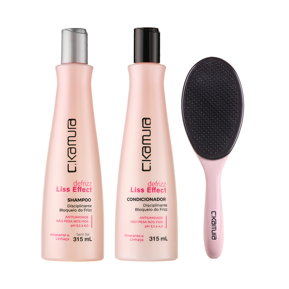 Kit C.Kamura  Defrizz com Shampoo, Condicionador e Escova Hair Free
