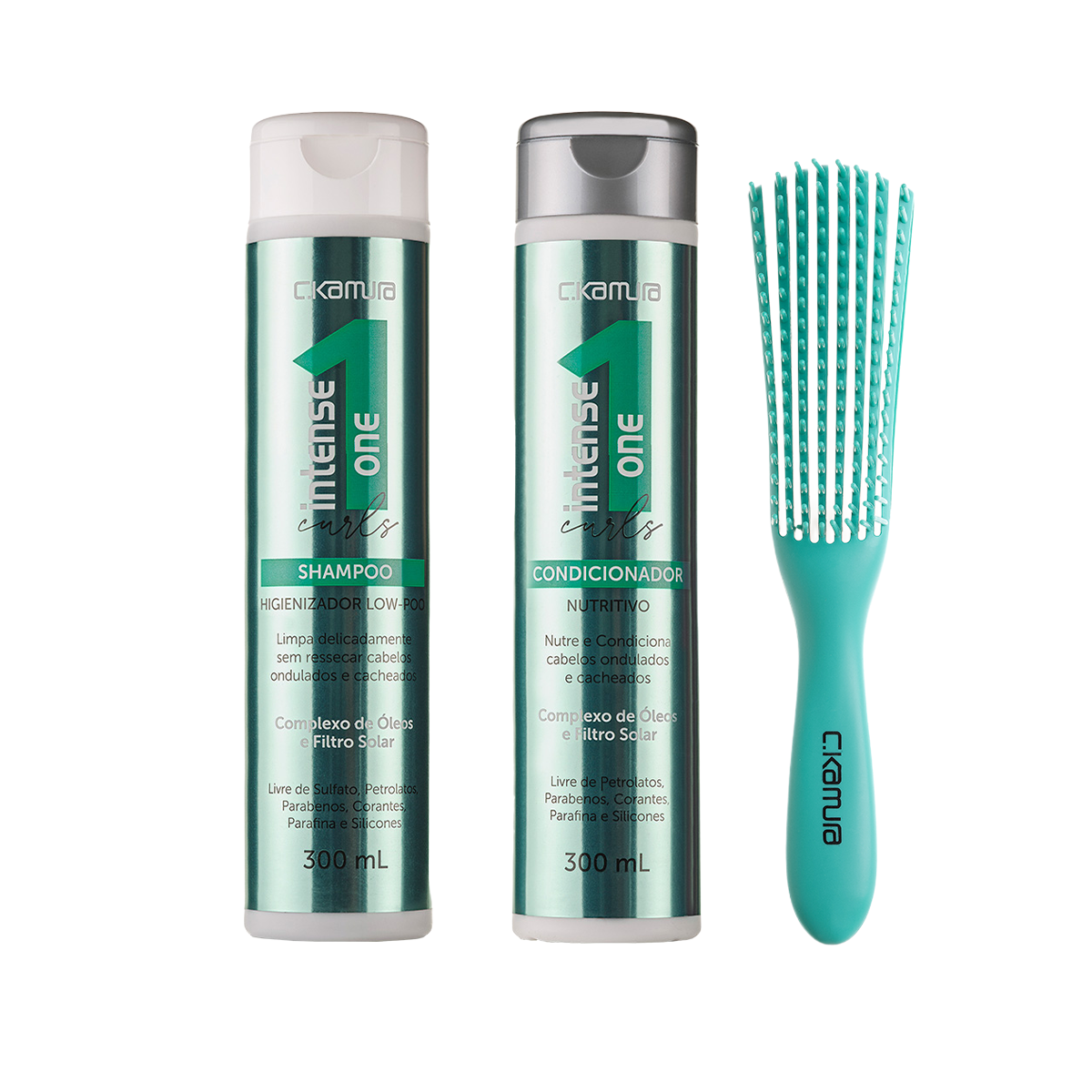 Kit C.Kamura Curls com Shampoo, Condicionador e Escova Polvo