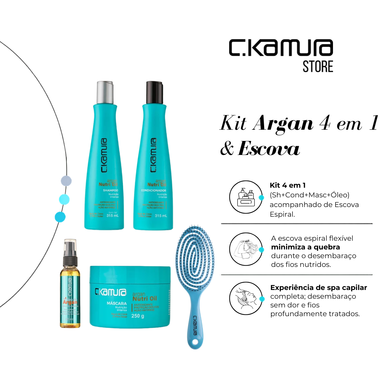 Kit C.Kamura Argan Nutri Oil 4 em 1 com Escova Espiral
