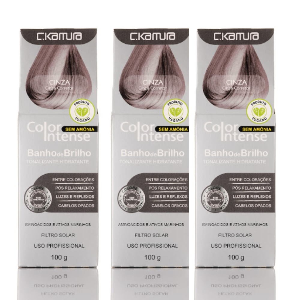 Kit 3 Tonalizantes C.Kamura Color Intense Cinza Banho de Brilho 100g