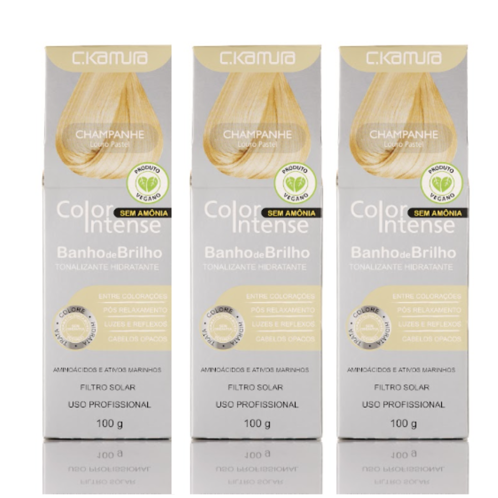 Kit 3 Tonalizantes C.Kamura Color Intense Champanhe Louro Pastel 100g