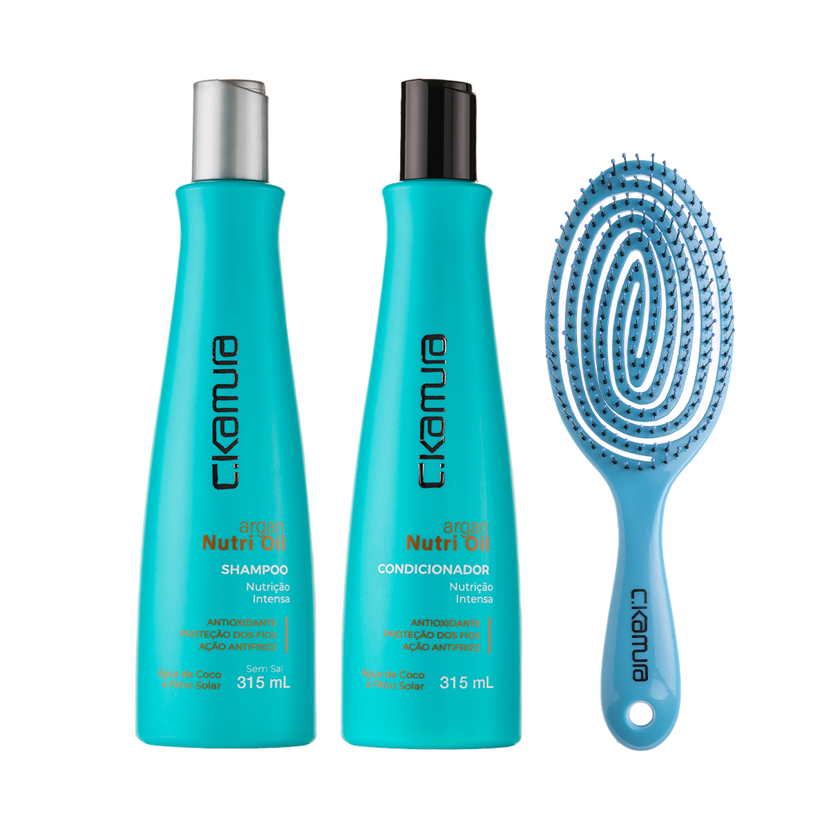 Kit C.Kamura Argan com Shampoo, Condicionador e Escova Espiral