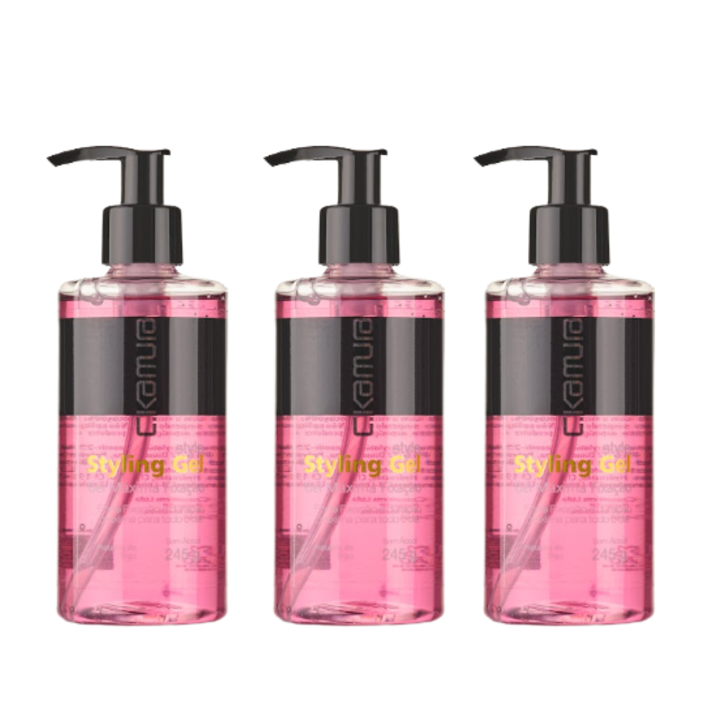 Kit 3 Géis Fixadores C.Kamura Styling Gel Hidratação e Brilho 245g